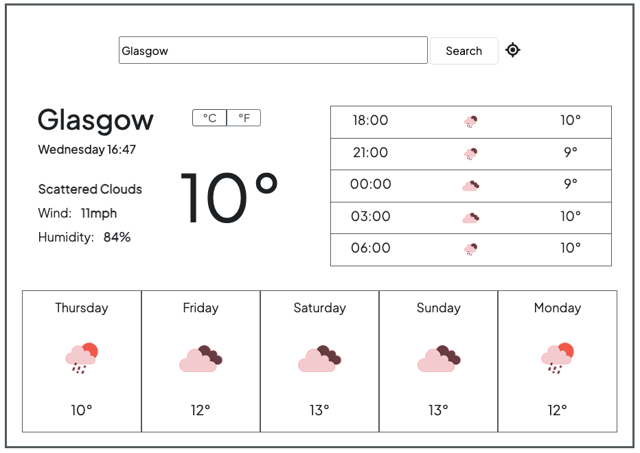 Screenshot of weather app
